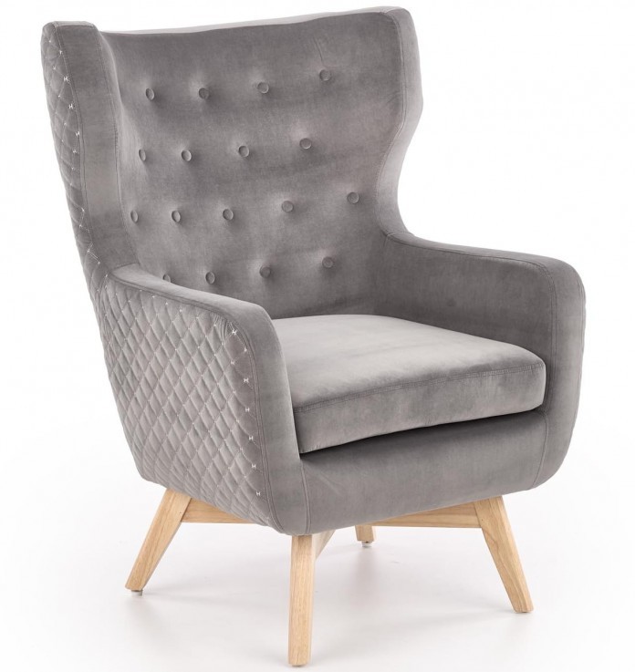Halmar Fotel wypoczynkowy szary velvet MARVEL na drewnianych czarnych nogach