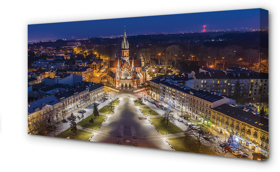 PL Tulup Obrazy na płótnie Kraków Noc kościół panorama 100x50cm