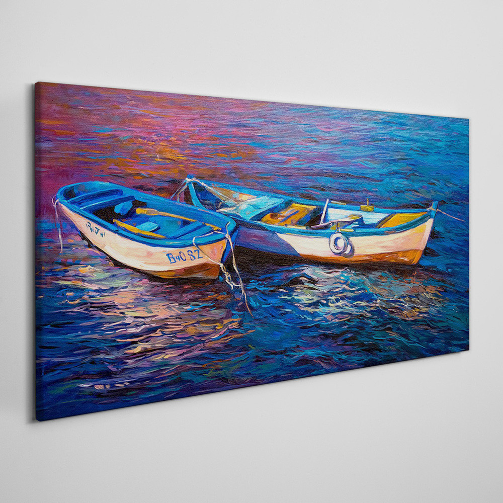 PL Coloray Obraz na Płótnie łodzie morze woda fale 140x70cm