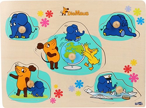 Small Foot Design 10493 przesyłki setzpu zzle z motywami pięć różne puzzle części z drewna z myszy, słoń i kaczego, odpowiedni dla dzieci od 1 roku