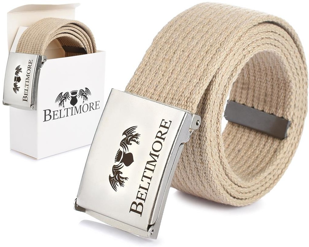 Beltimore Beltimore beżowy męski parciany pasek parciak F79 : Kolory - brązowy, beżowy, Rozmiar pasków - r.90-105 cm