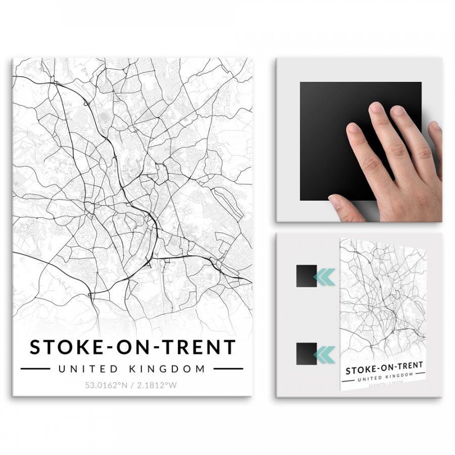 Pix4home Plakat metalowy Mapa B&W Stoke-on-Trent M POS-M-04050