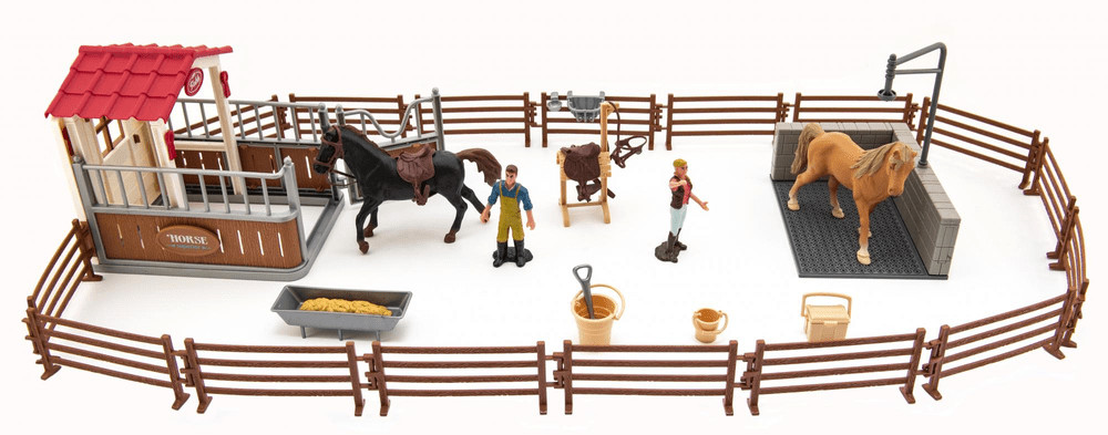 Teddies Teddies Padok Ogrodzenie dla koni + stajenni + koń 2szt