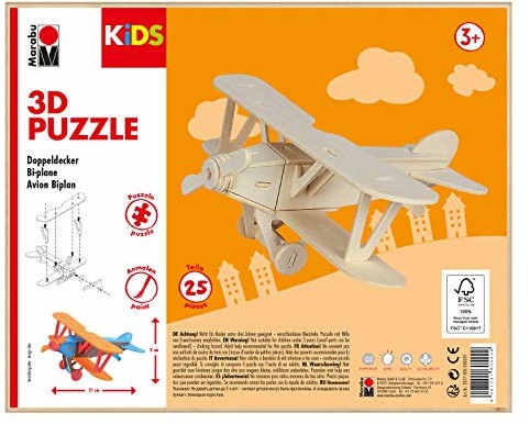 Marabu Marabu 317000000001  KiDS 3D drewniane puzzle z 25 elementami puzzli z drewna z certyfikatem FSC, wymiary ok. 21 x 9 cm, prosta technika wtykowa, do indywidualnego malowania i tworzenia 0317000000001