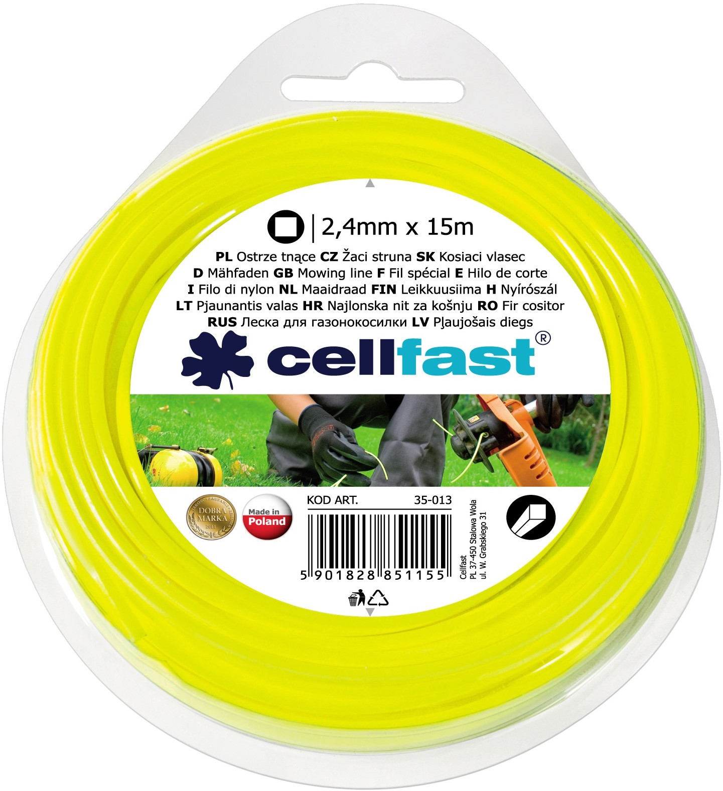 cellfast Żyłka tnąca Kwadrat 2.4 mm x 15 m