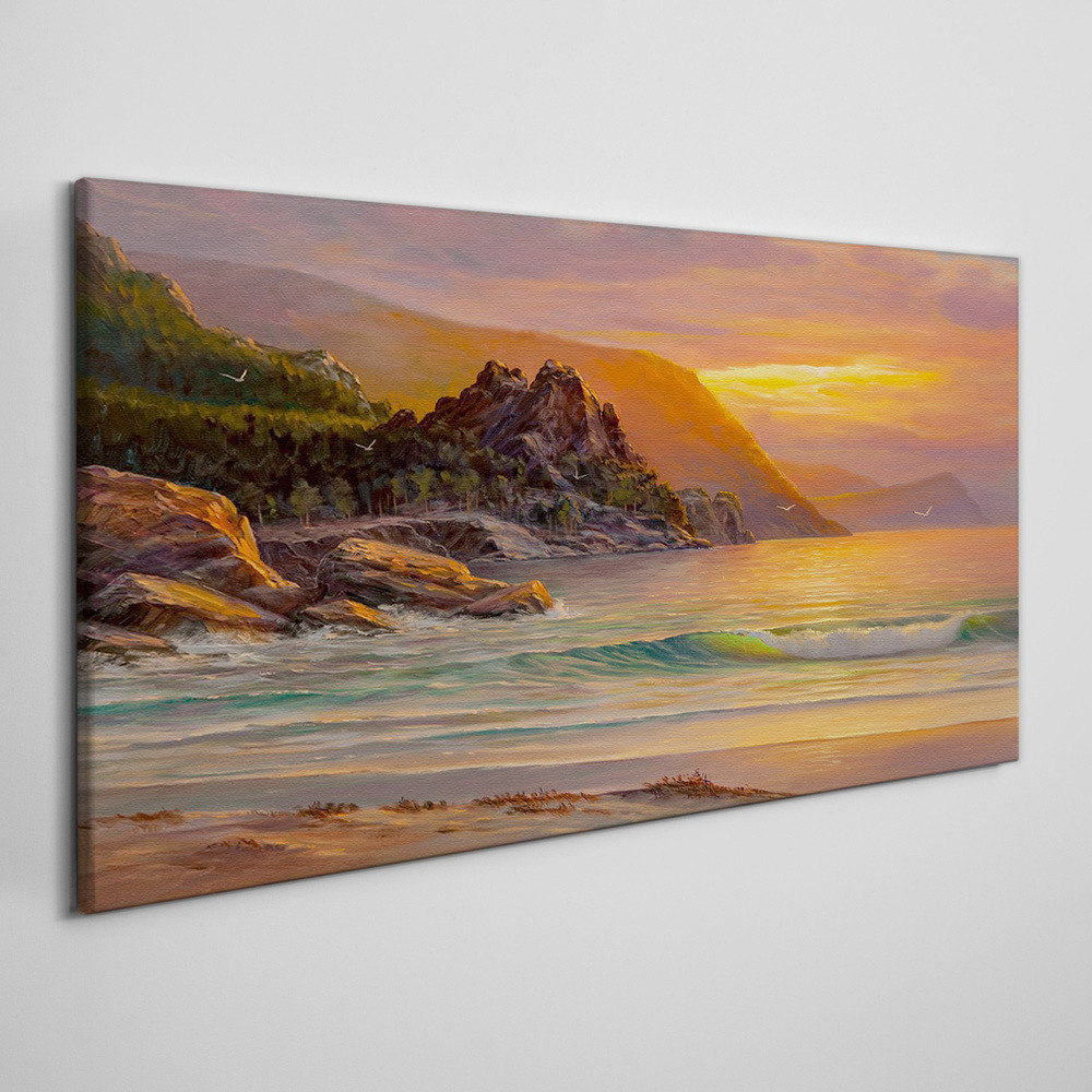 PL Coloray Obraz na Płótnie drzewa morze zachód słońca 120x60cm