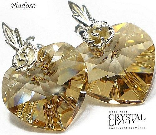 Swarovski Serce 18 Kolczyki Srebro GOLD Certyfikat