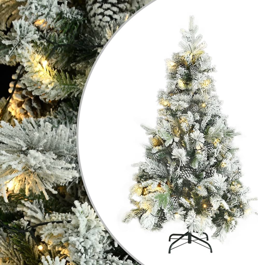 vidaXL Choinka flokowana śniegiem z LED i szyszkami 195 cm PVC i PE 3094561