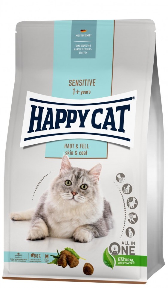 HappyCat Sensitive Skin & Coat, sucha karma, dla dorosłych kotów, dla zdrowej skóry i sierści,