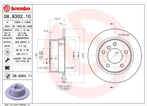 BREMBO Tarcza hamulcowa 08.8302.11