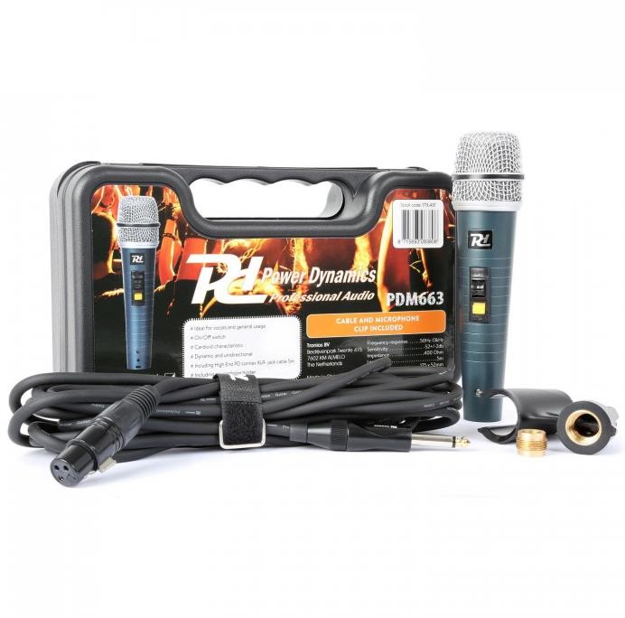 Power Dynamics PDM663 Mikrofon dynamiczny XLR z kablem Uchwyt Adapter 173.431