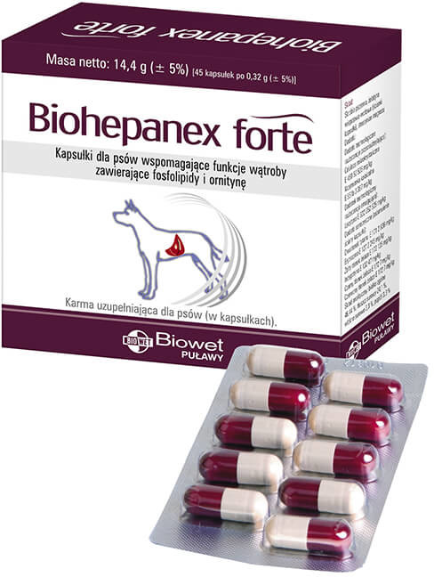 Biowet Biohepanex forte kapsułki dla psów wspomagające funkcję wątroby 45 kaps
