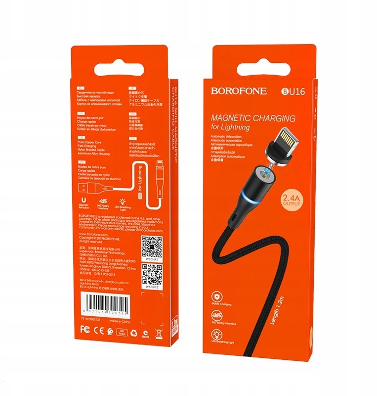Kabel magnetyczny iPhone Lightning 2.4A 1.2m Led
