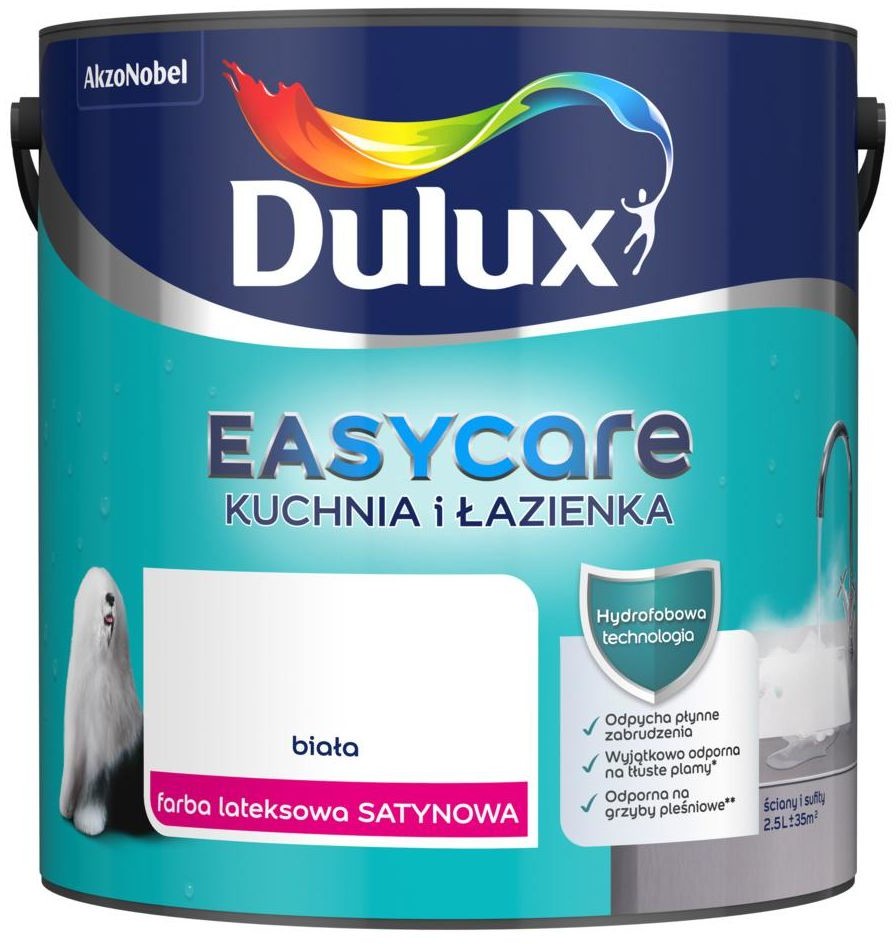 Dulux Farba wewnętrzna EASYCARE KUCHNIA I ŁAZIENKA 2.5 l Biała Satynowa