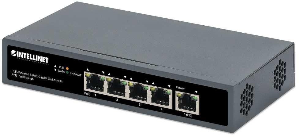 Intellinet Switch niezarządzalny 4x 10/100/1000 Mbps PoE 25W/65W + 1x PoE PD 95W 561808