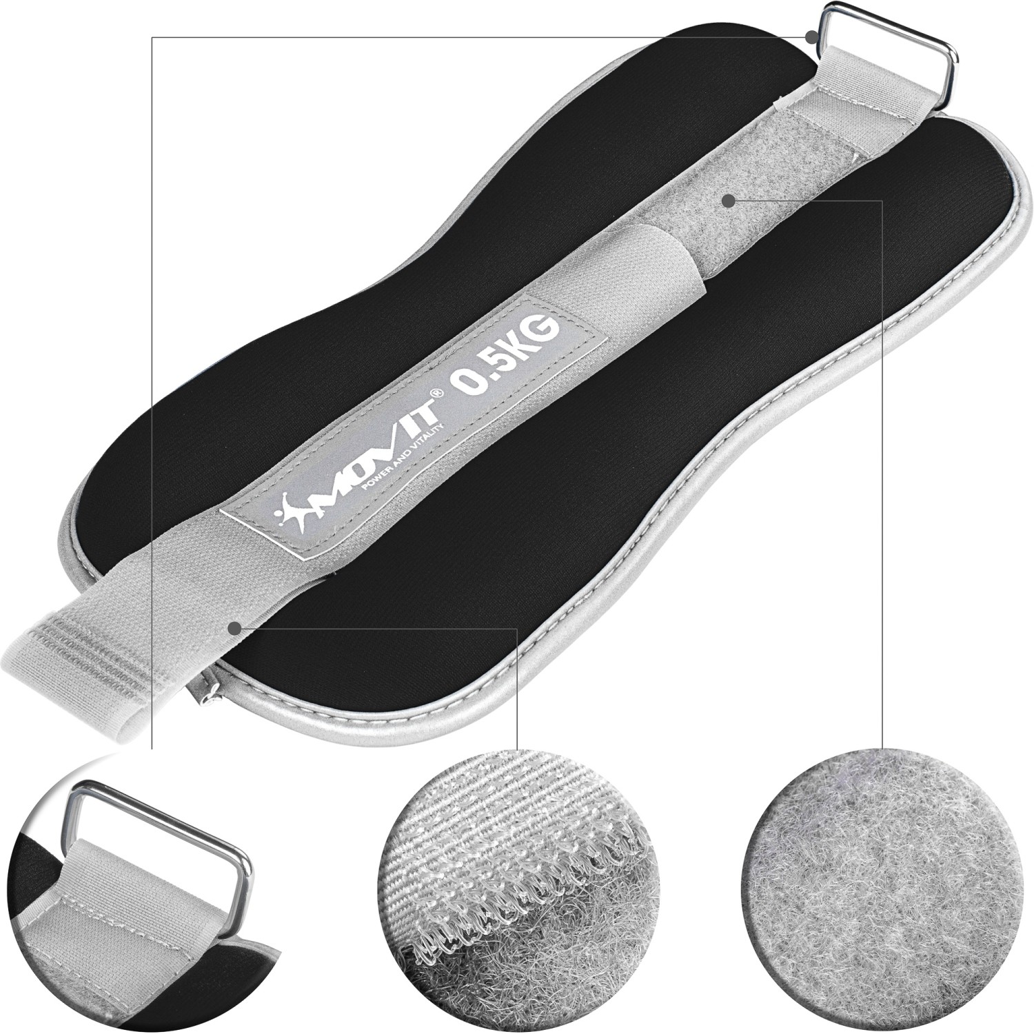 Movit TwójPasaż.pl Obciażniki Mankiety neoprenowe z frotty 2x0,5 kg czarne Reflex 20040644