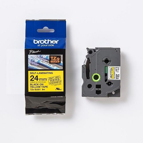 top Brother TZ-SL651 / TZe-SL651, 24mm x 8m, černý tisk / žlutý podklad, originální páska