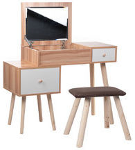 Beauty System Toaletka biała STELLA lustro 2 szuflady + taboret BL-002