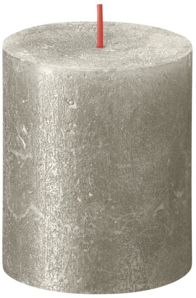 Bolsius Świeca pieńkowa Rustic Shimmer szampańska srebrna wys. 8 cm