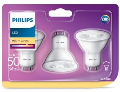 Philips Żarówka LED 50W GU10 Ciepły Biały 36D 3BC 3-pak)