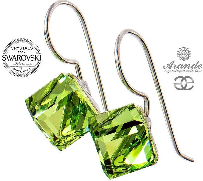 Swarovski KOLCZYKI GREEN CUBE SREBRO CERTYFIKAT