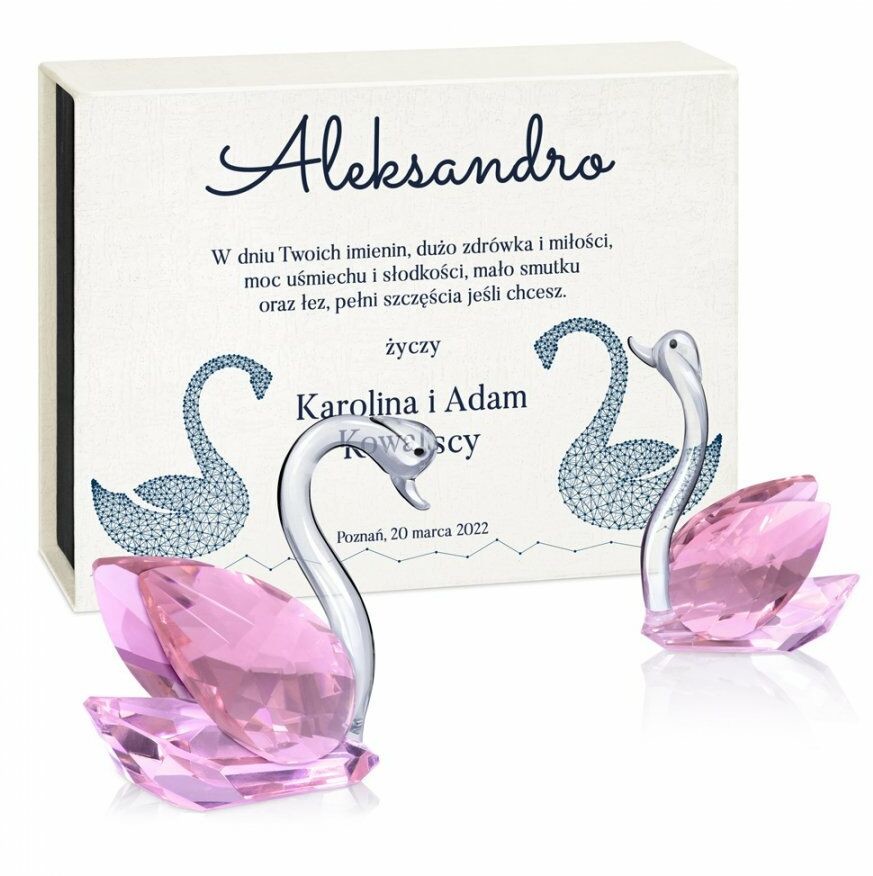 Murrano Łabędzie kryształowe w pudełku z nadrukiem dla niej na imieniny KRSZ-LB-019