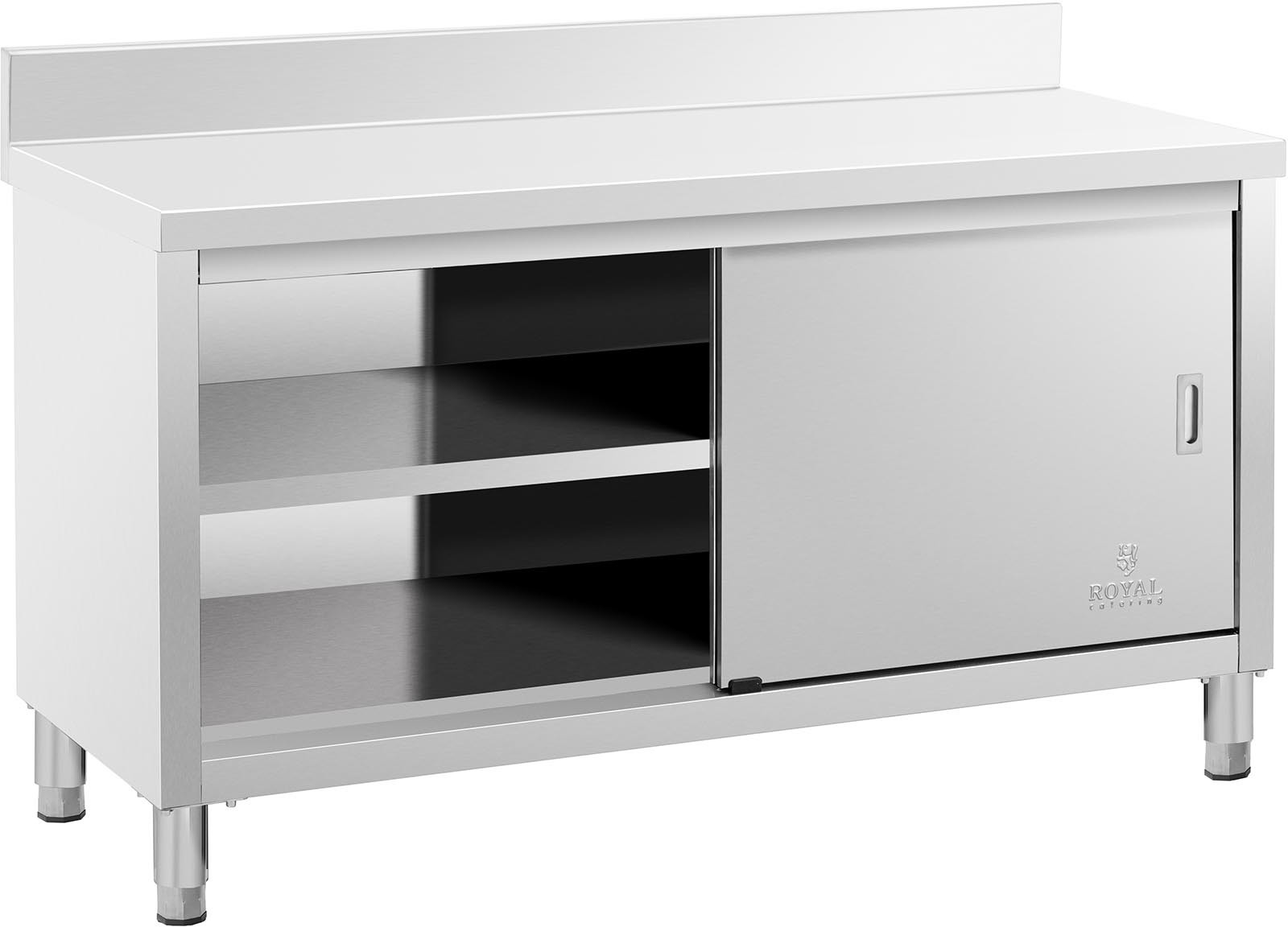 Royal Catering Stół roboczy z szafką - 150 x 60 cm - 600 kg - rant RCSSCB-150x60-E-B - 3 LATA GWARANCJI RCSSCB-150x60-E-B
