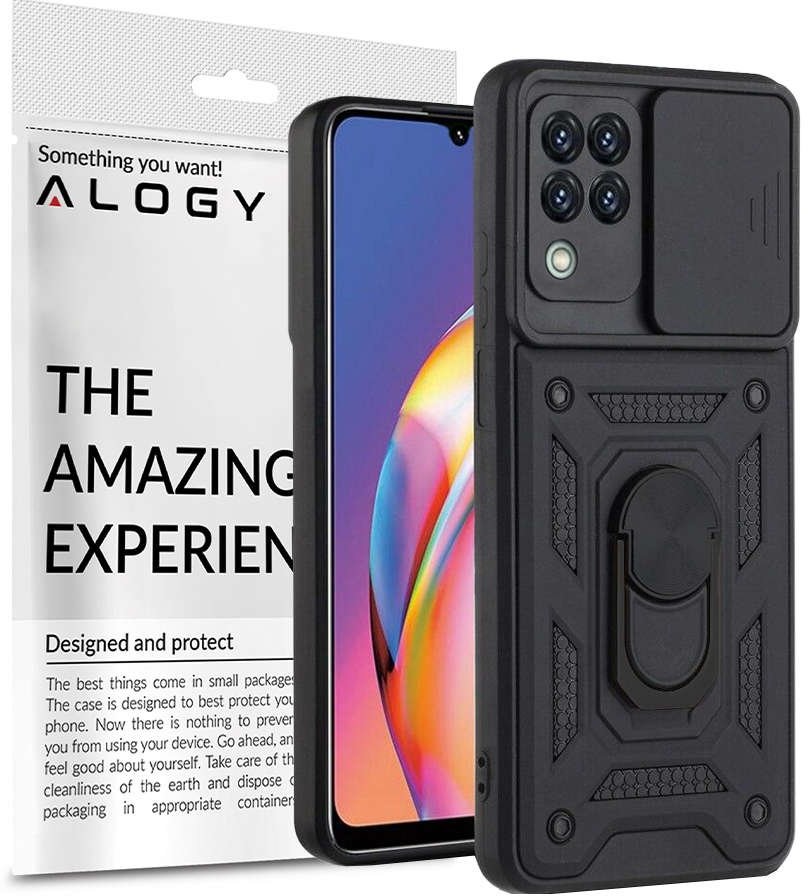 Alogy Pancerne etui z osłoną aparatu Stand Ring Armor do Galaxy A22 4G czarne 10264X1