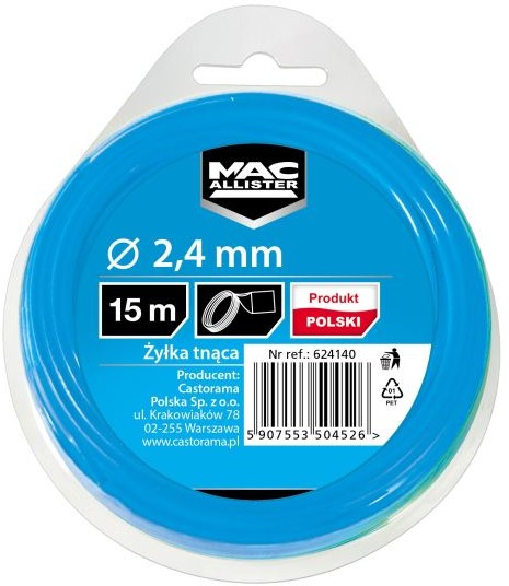 MacAllister Żyłka tnąca  2 4 mm x 15 m kwadratowa