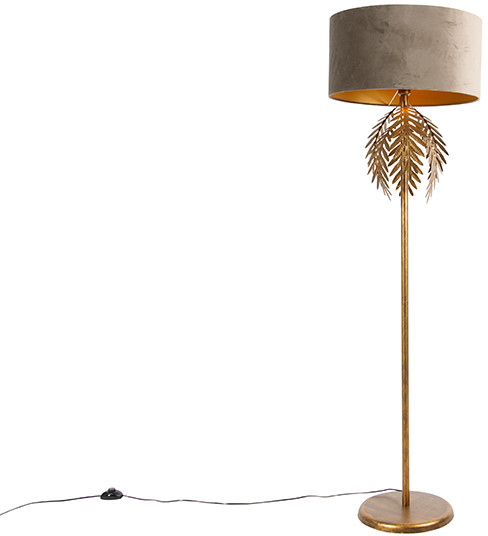 QAZQA Vintage lampa podłogowa złota klosz welurowy szarobrązowy - Botanica