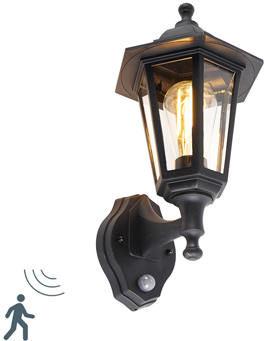 QAZQA Buitenwandlamp zwart met bewegingssensor - New Haven Up 103201