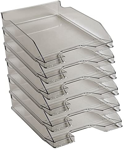 Exacompta Exacompta Combo Midi 113227D półka na dokumenty, 34,7 x 25,5 x 6,5 cm, na dokumenty w formacie DIN A4, idealna do organizacji, wytrzymała, zestaw 6 sztuk, kolor szary, przezroczysty, błyszczący 113227D