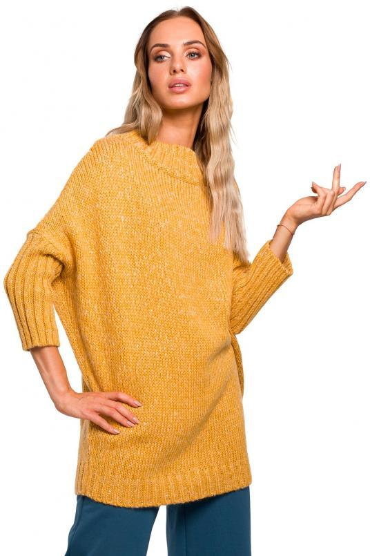 SukienkiShop Sweter damski oversize z wełną melanżowy żólty - SukienkiShop