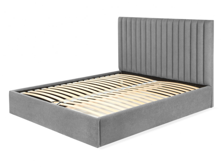 Vente-Unique Łóżko ze skrzynią i zagłówek z pionowymi przeszyciami SARAH - 160x200cm - Tkanina - Kolor szary