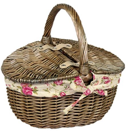 Red Hamper Mała Antique Wash podwójne pokrywką Oval kosz piknikowy Garden Rose wyściółka EH091R
