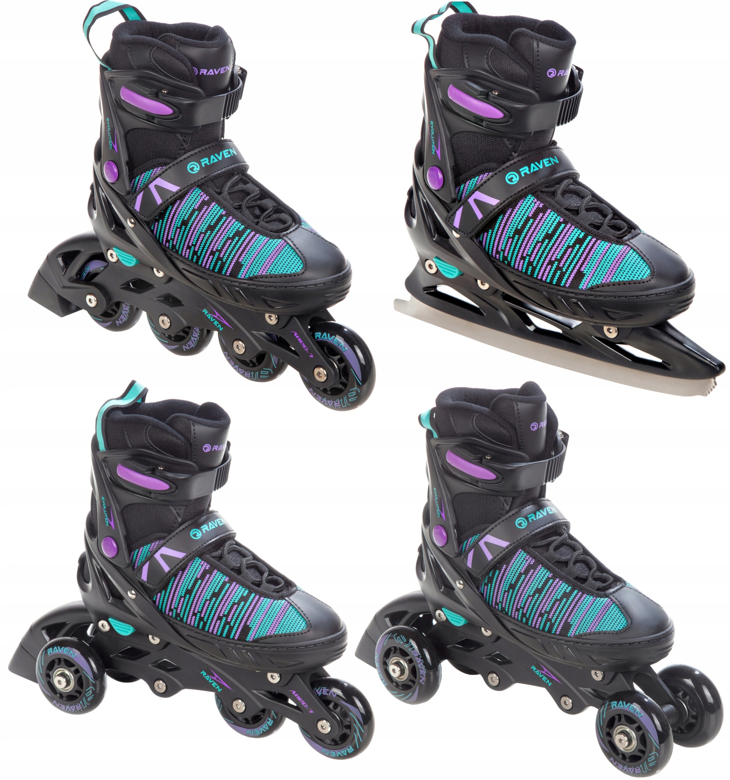 Rolki Wrotki Łyżwy 4w1 Raven Cande Black 31-35
