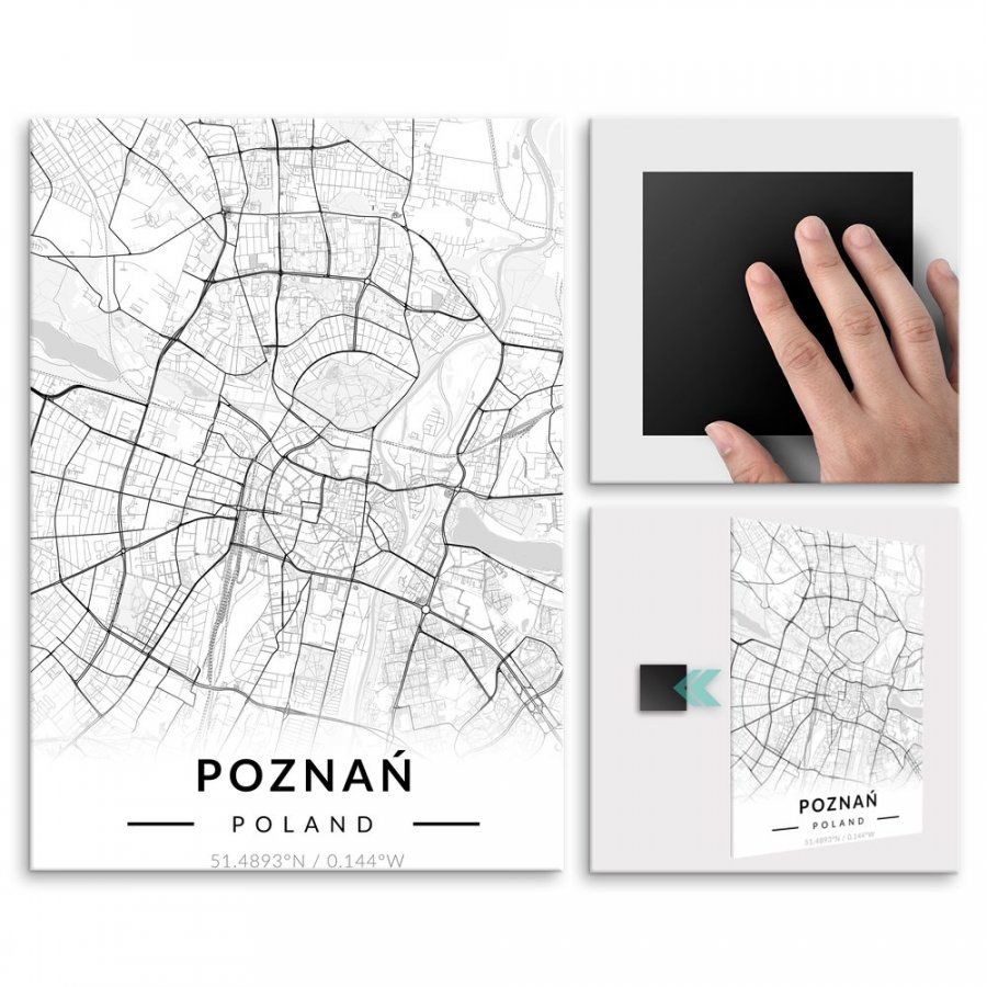 Pix4home Plakat metalowy Mapa B&W Poznań M POS-M-03430