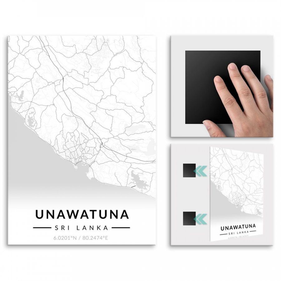 Pix4home Plakat metalowy Mapa B&W Unawatuna L POS-L-03713