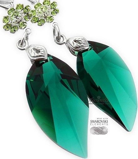 Swarovski ozdobne zielone kolczyki EMERALD