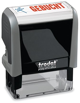 Trodat 4912 pieczątka biurowa z napisem gebucht, szara, produkt niedostępny w polskiej wersji językowej 92399432296