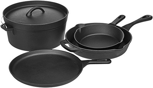 AmazonBasics Pre-Seas oned Cast Iron 5-Piece Cookware zestaw SX-5PC