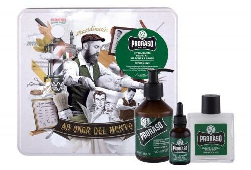 Proraso PRORASO Eucalyptus Beard Wash zestaw Szampon do brody 200 ml + balsam do brody 100 ml + olejek do brody 30 ml + metalowe opakowanie dla mężczyzn