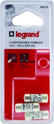 Legrand LEG92923 bezpieczniki kasetowe 10 A / 10,3 x 25,8 mm/zestaw 3 szt LEG92923