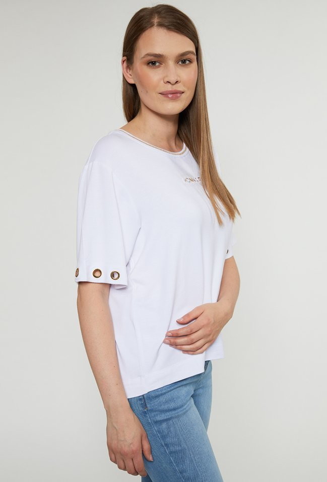 Monnari T-shirt z metalową aplikacją przy rękawkach -