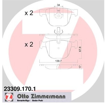 ZIMMERMANN Klocki hamulcowe - komplet 23309.170.1
