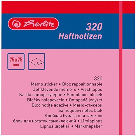 Herlitz 790774 kostka przyklejanych kartek do notatek 75 X 75 MM, 320 arkuszy, neonowy pomarańczowy 790774