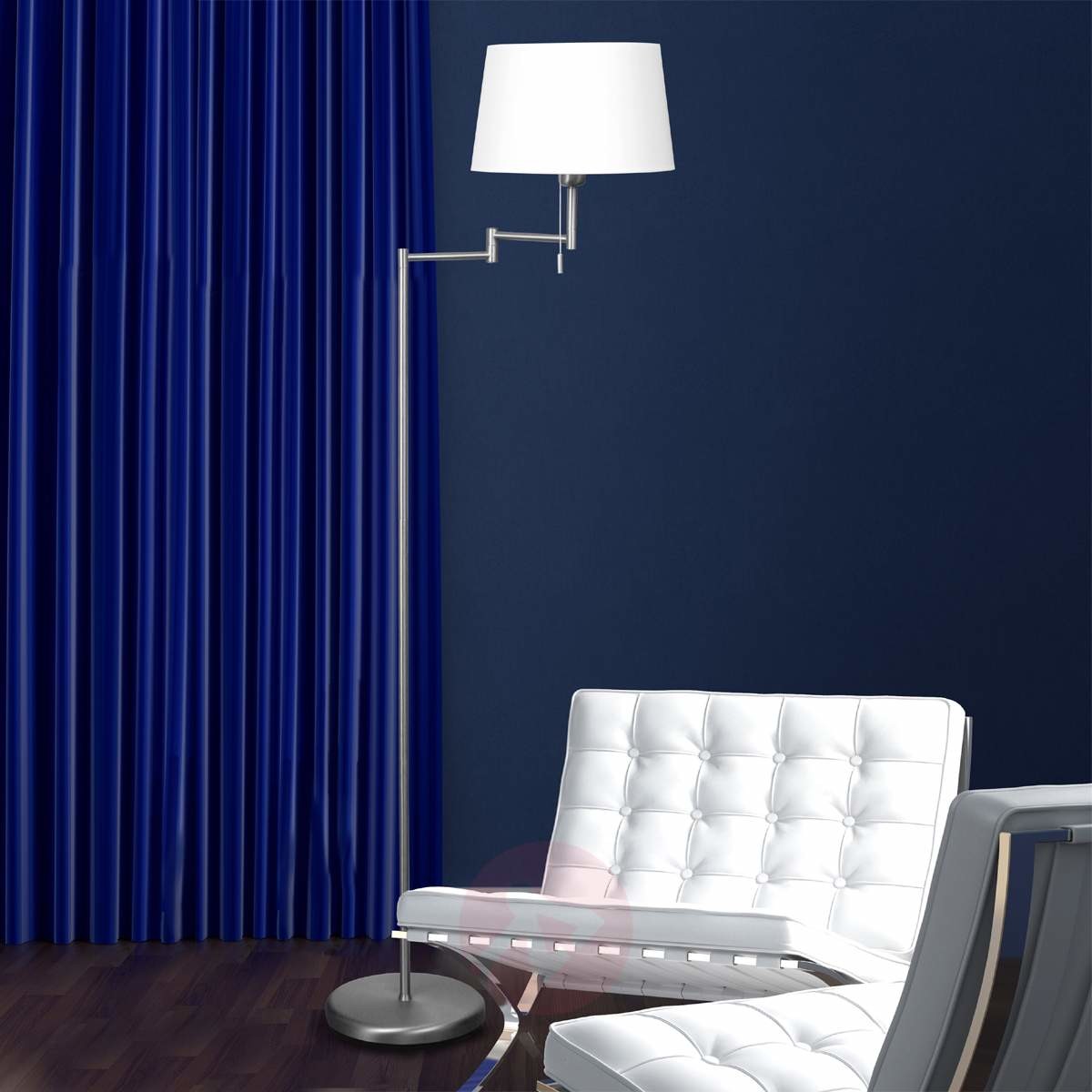 STEINHAUER BV Steinhauer BV Srebrna lampa stojąca MEANDER z abażurem z tkaniny