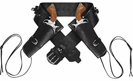 Widmann 01052 - podwójny uchwyt na pistolet, ze sztucznej skóry, czarny, akcesoria kostiumowe Cowboy