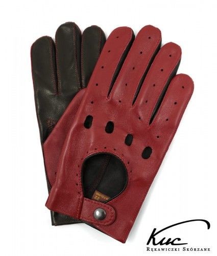 Skórzane męskie rękawiczki do jazdy samochodem - czerwono-czarne MS-MD1-CC