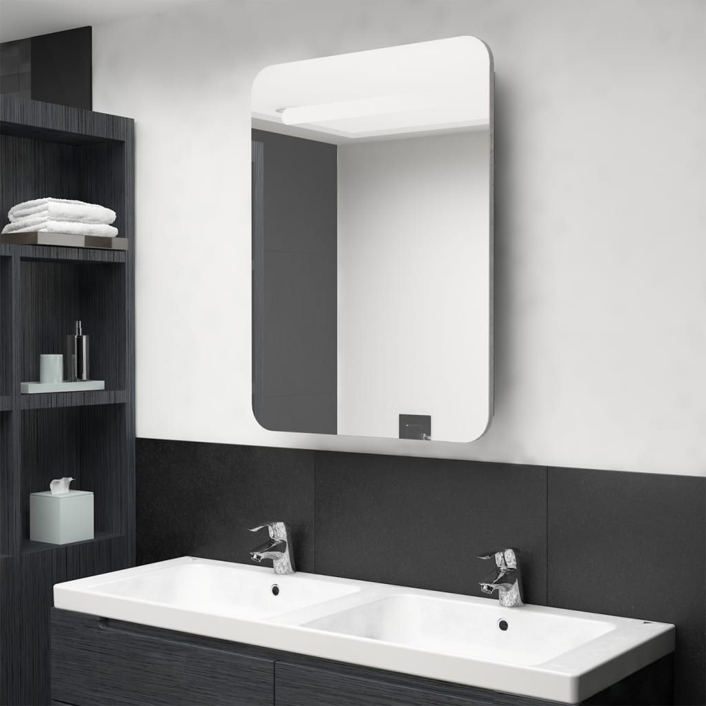vidaXL Szafka łazienkowa z lustrem i LED szarość betonu 60x11x80 cm 326502